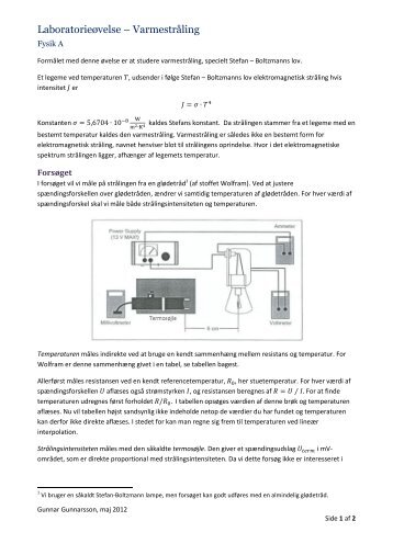 Laboratorieøvelse – Varmestråling - Fysik A