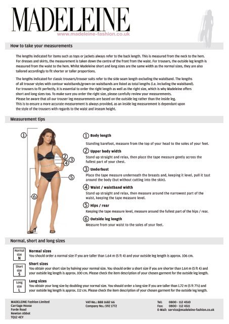 Short Measurement Chart