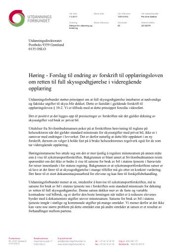 Høring - Forslag til endring av forskrift til opplæringsloven om retten ...