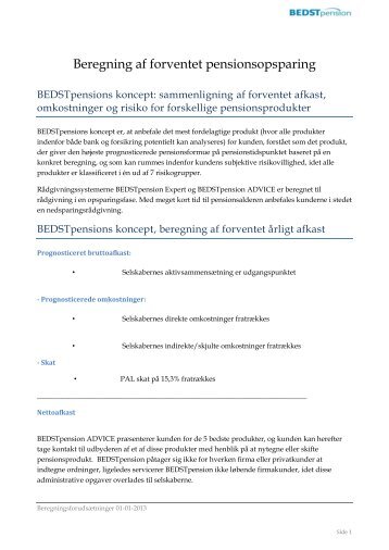 Beregning af forventet pensionsopsparing - BEDSTpension