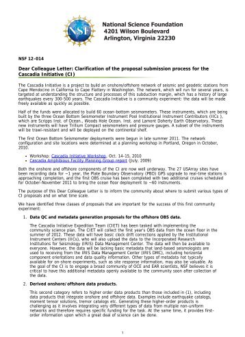 US NSF -Dear Colleague Letter: Clarification of the proposal ...