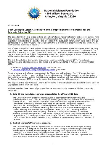 US NSF -Dear Colleague Letter: Clarification of the proposal ...