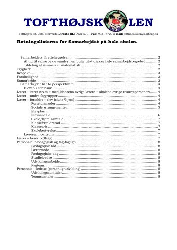 Retningslinier for samarbejdet 2011 - Tofthøjskolen