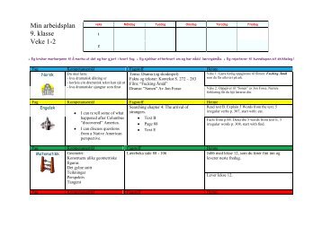 Min arbeidsplan 9. klasse Veke 1-2 - Stord kommune