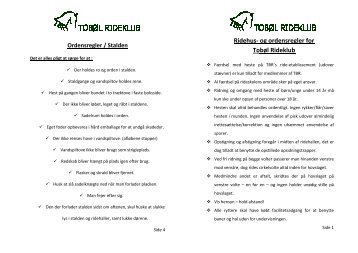 Ridehus- Tobøl Rideklub og ordensregler for Tobøl Rideklub