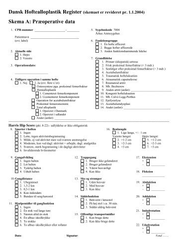 Skema A - Dansk Hoftealloplastik Register