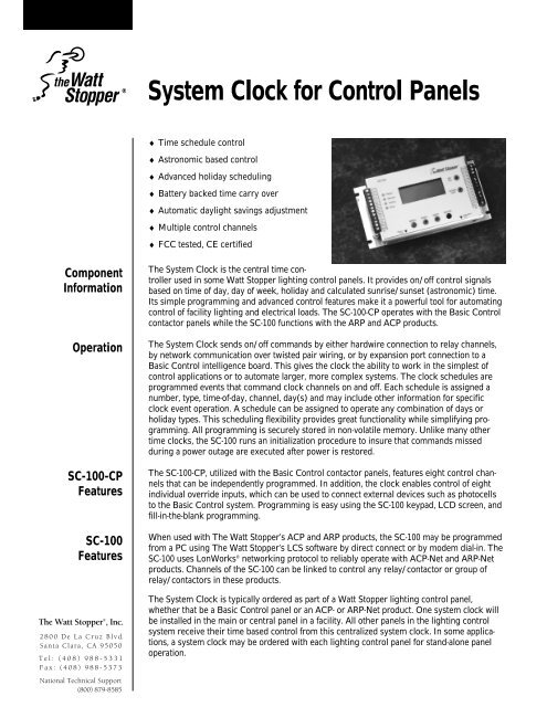 System Clock for Control Panels - WattStopper
