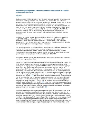 Notitie beoordelingskader Ethische Commissie Psychologie ...