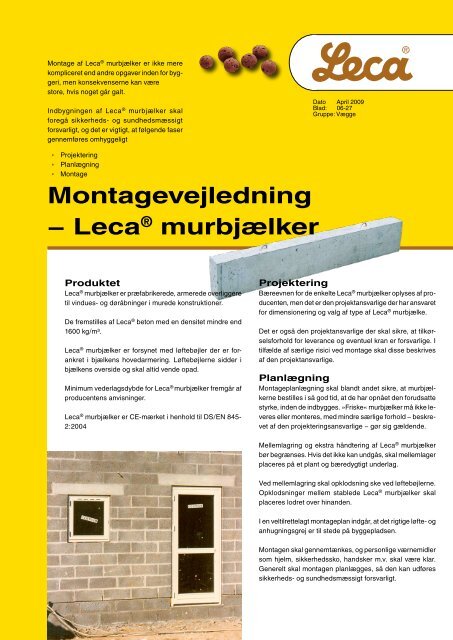 Montagevejledning - Leca® murbjælker - Weber