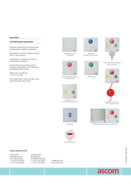 teleCARE M panel produktblad - Ascom Danmark