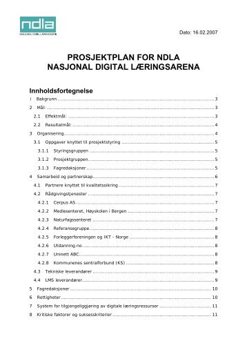 Prosjektplan med vedlegg NDLA