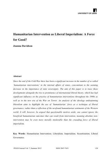 Humanitarian Intervention as Liberal Imperialism: A Force for Good?