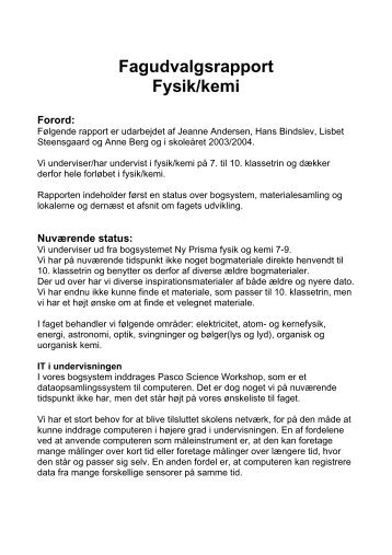 Fagudvalgsrapport Fysik/kemi - Balsmoseskolen