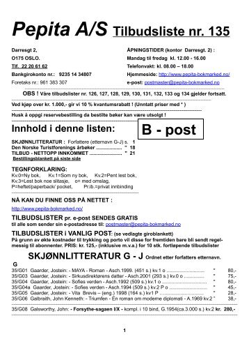 Tilbudsliste 135 - Pepita bokmarked