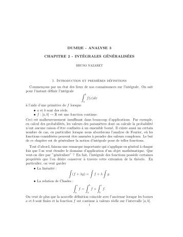 DUMI2E - ANALYSE 3 CHAPITRE 2 - INTÉGRALES ... - Ceremade