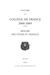 Annuaire 2008-2009 - Cours et travaux - Collège de France