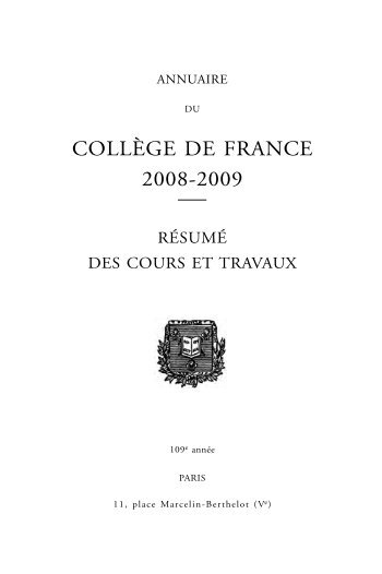 Annuaire 2008-2009 - Cours et travaux - Collège de France
