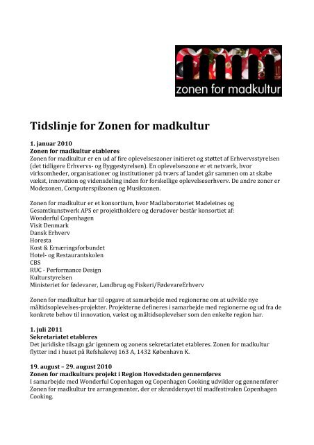 Tidslinje for Zonen for madkultur