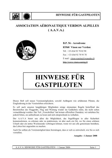 Flugplatz Vinon "Hinweise für Gastpiloten", de. (PDF 1.6 MB)
