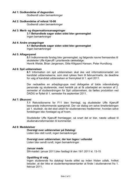 Referat af møde i Studienævn for Datalogi 10-07 - SICT