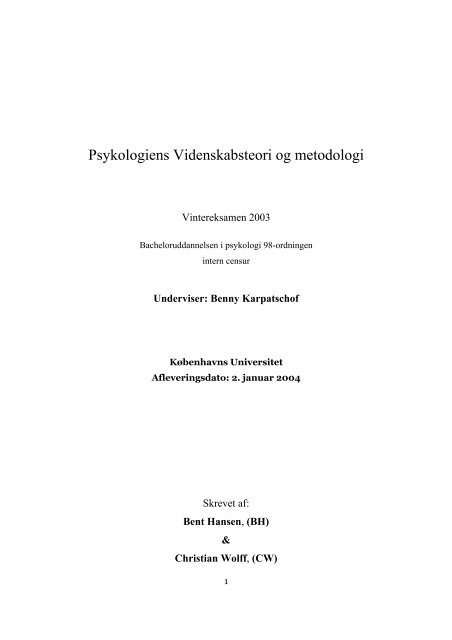 Psykologiens Videnskabsteori og metodologi - Bent Hansen