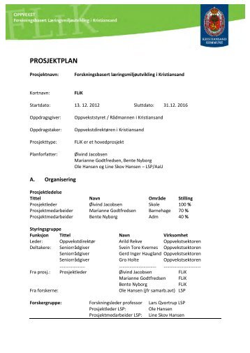 Prosjektplan for FLiK - Kristiansand kommune