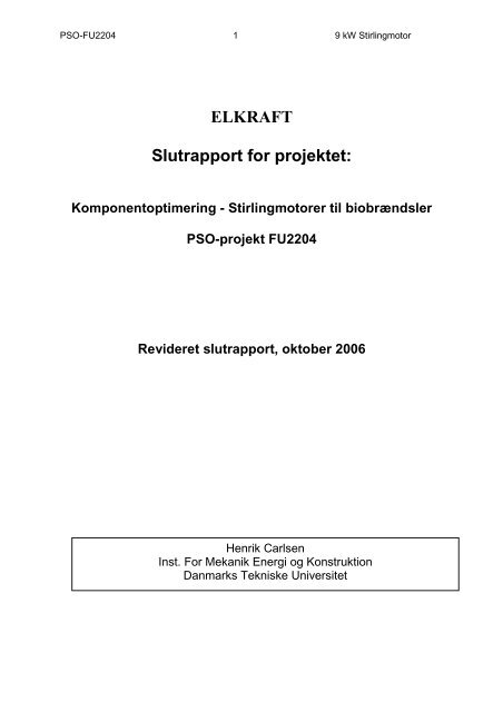 ELKRAFT Slutrapport for projektet: - Energinet.dk