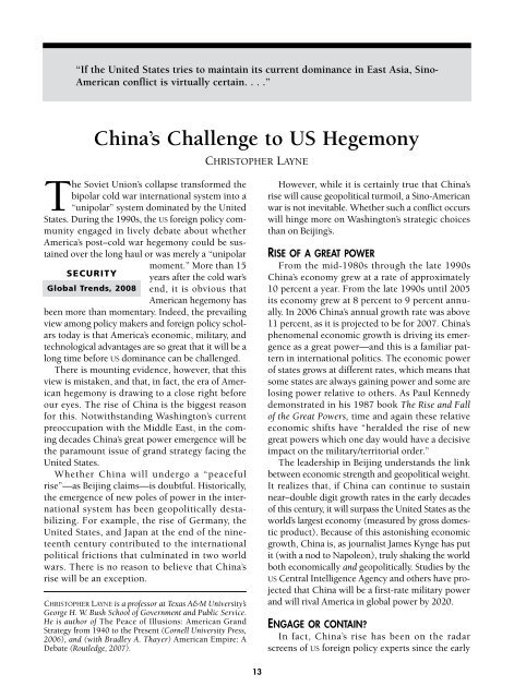 China's Challenge to US Hegemony - High Point University