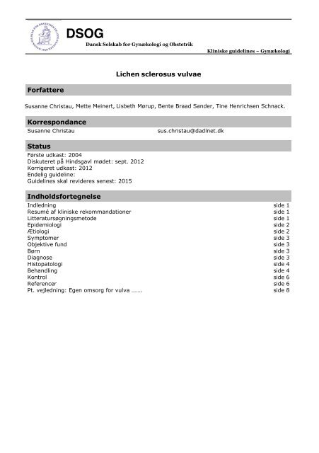 Lichen sclerosus vulvae Forfattere Korrespondance Status ... - DSOG