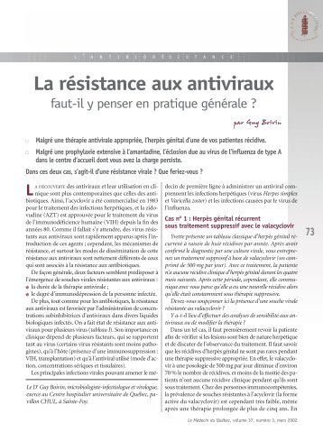 La résistance aux antiviraux, faut-il y penser en pratique générale