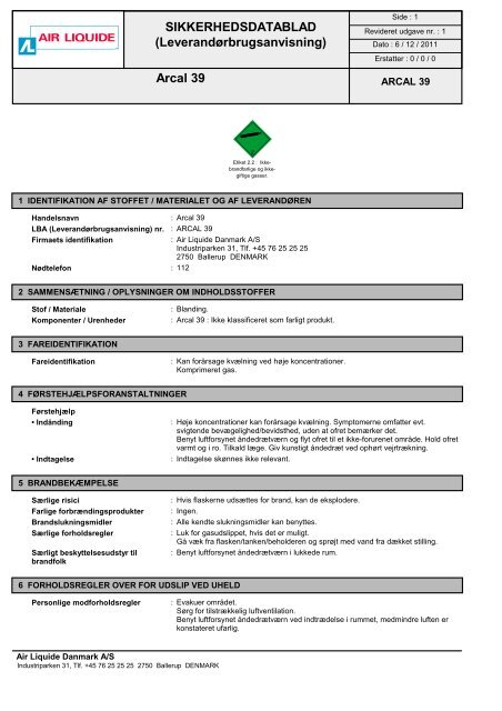 Arcal 39 - Air Liquide Danmark A/S