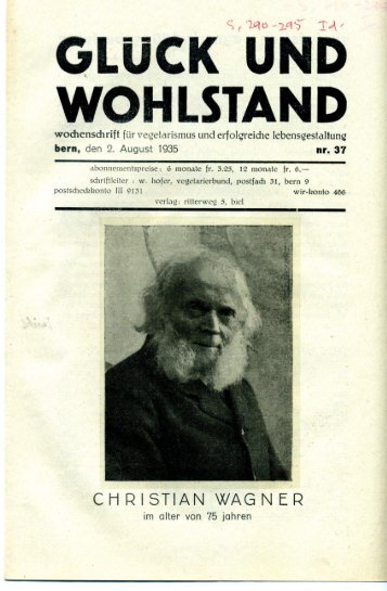 Zu Christians Wagner`s 100. Geburtstag. In: Glück und Wohlstand ...