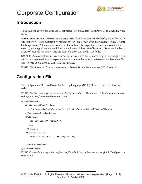 Corporate Configuration - NitroDesk