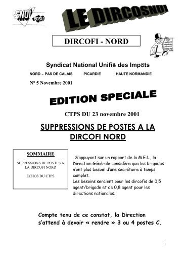 SUPPRESSIONS DE POSTES A LA DIRCOFI NORD DIRCOFI ...
