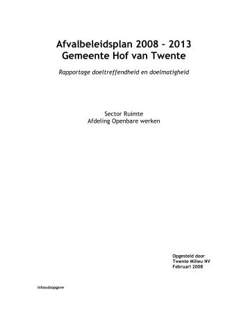 Afvalbeleidsplan 2008 – 2013 Gemeente Hof van Twente