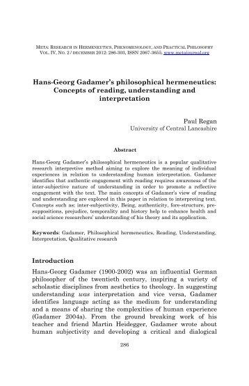 Hans-Georg Gadamer's philosophical hermeneutics - Research in ...