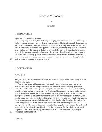 Letter to Menoeceus - Columbia College