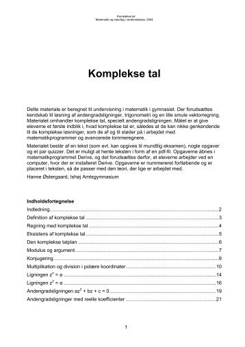 Komplekse tal - Matematik og naturfag i verdensklasse