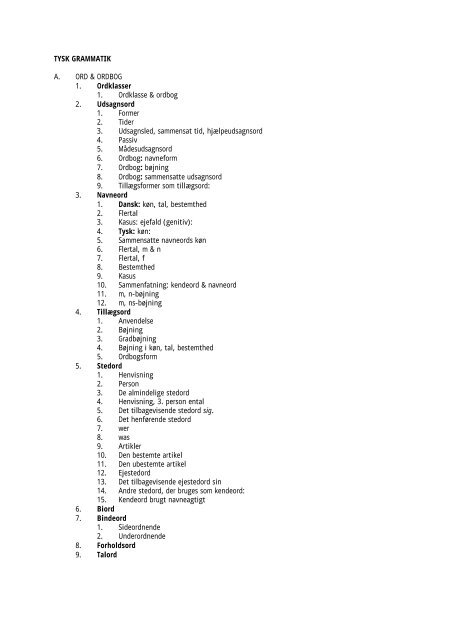 TYSK GRAMMATIK A. ORD & ORDBOG 1 ... - Huse i Næstved