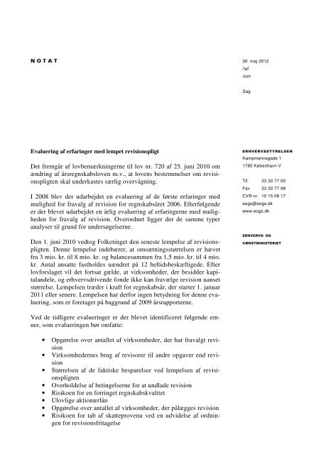 Evaluering af erfaringer med lempet revisionspligt - Erhvervsstyrelsen