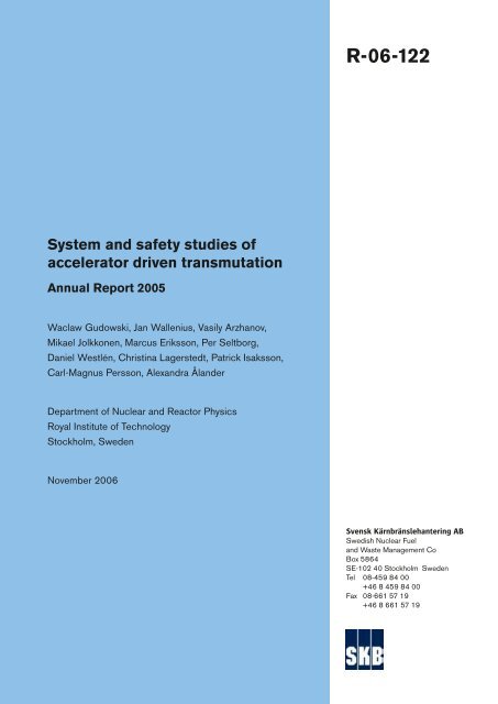 System and safety studies of accelerator driven transmutation ... - SKB