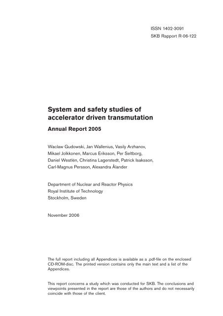 System and safety studies of accelerator driven transmutation ... - SKB