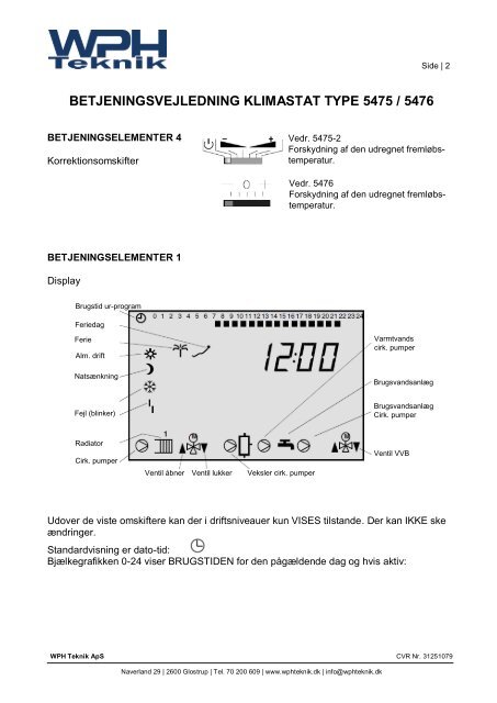 betjeningsvejledning klimastat type 5475 / 5476 - WPH Teknik Tel ...