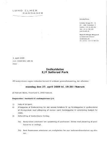 Indkaldelse til generalforsamling 2009 - Ejerforeningen Søllerød Park
