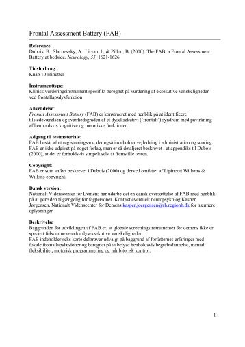 Frontal Assessment Battery (FAB) - Nationalt Videnscenter for Demens