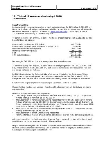 Tilskud til Voksenundervisning i 2010 - Ringkøbing-Skjern Kommune