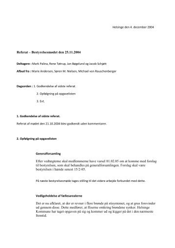 Referat 4/12-2004 - Velkommen til Grundejerforeningen Birkely