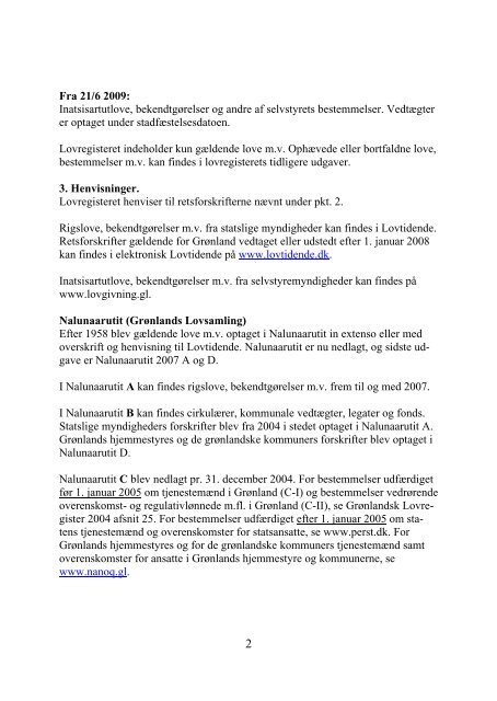 Grønlandsk Lovregister 2010 - 1. kvartal - Statsministeriet