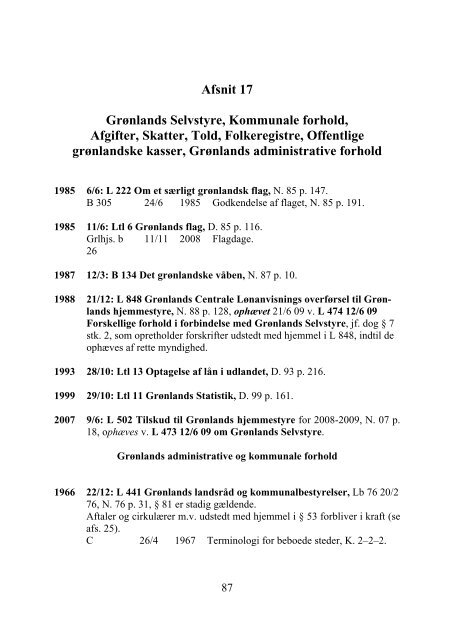 Grønlandsk Lovregister 2010 - 1. kvartal - Statsministeriet