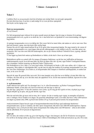 7. klasse - Læseprøve 2 Tekst 1